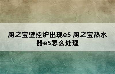 厨之宝壁挂炉出现e5 厨之宝热水器e5怎么处理